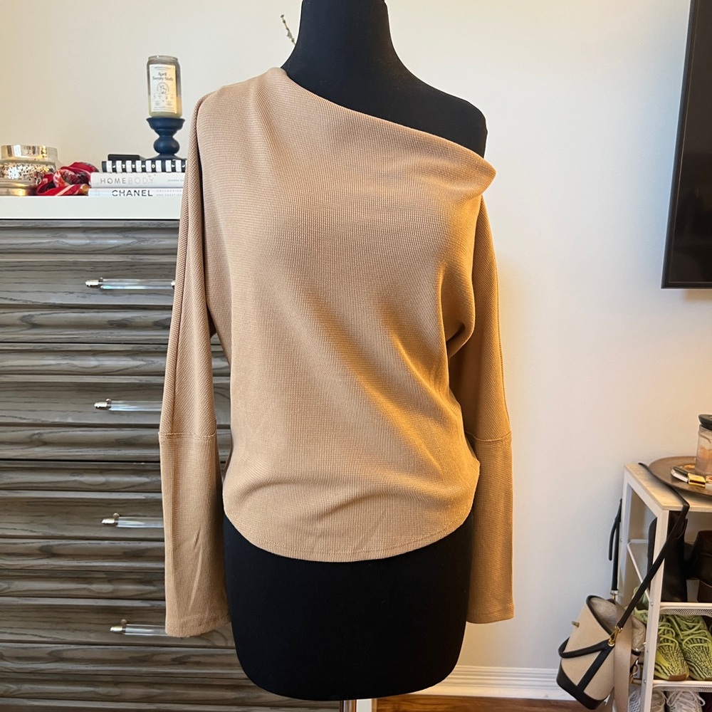 Free People- Tan Off-Shoulder Sweater